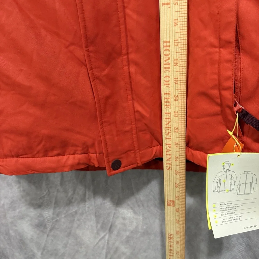 Boy's 3 In 1 Hooded Water Resistant Fleece Layered Coat Orange Burgundy L